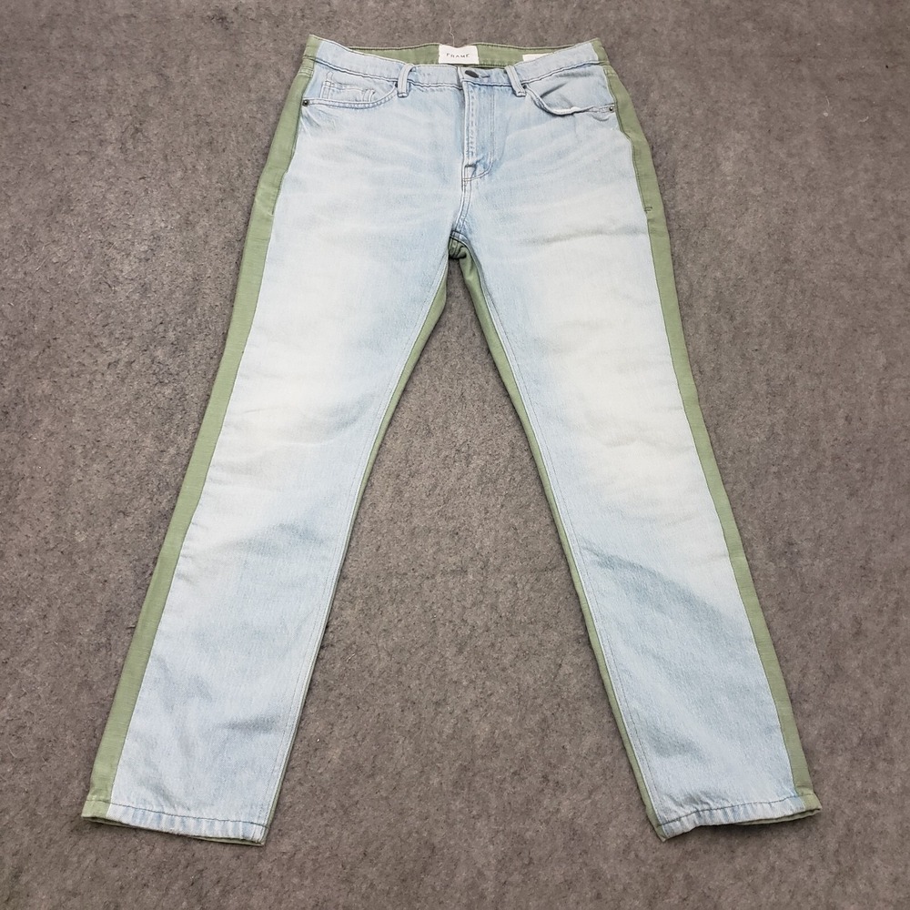 Frame Jeans Womens 25 Blue Green Straight Boyfriend Le Beau Two Tone Denim